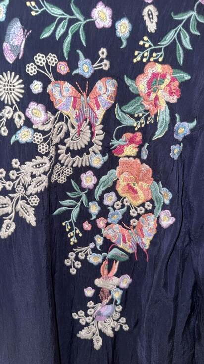 Johnny Was Arva Embroidered Cupra Silk Dress in Eclipse Blue. 2PC set - Picture 3 of 6